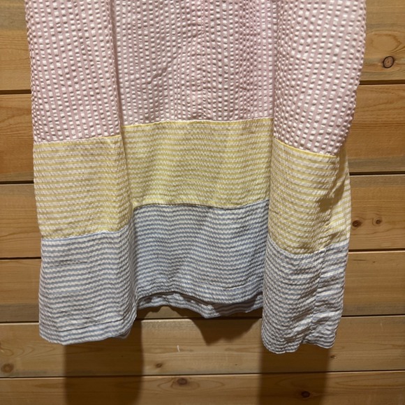 Cottage Core Womens Dress Pink‎ Blue Striped Midi Zipper Pockets Searsucker OS - Picture 3 of 8